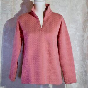 T by Talbots Sz M (8-10) Quilted Jacquard Zip Mock Neck Pullover Sweater